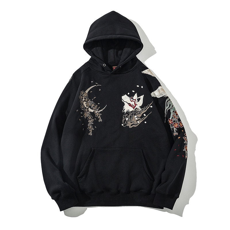 Dokuz Kuyruklu Tilki Kitsune İşlemeli Kapşonlu, Yokosuka Hoodie