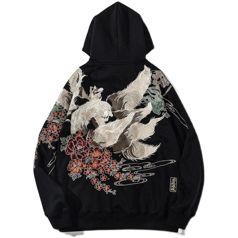 Dokuz Kuyruklu Tilki Kitsune İşlemeli Kapşonlu, Yokosuka Hoodie